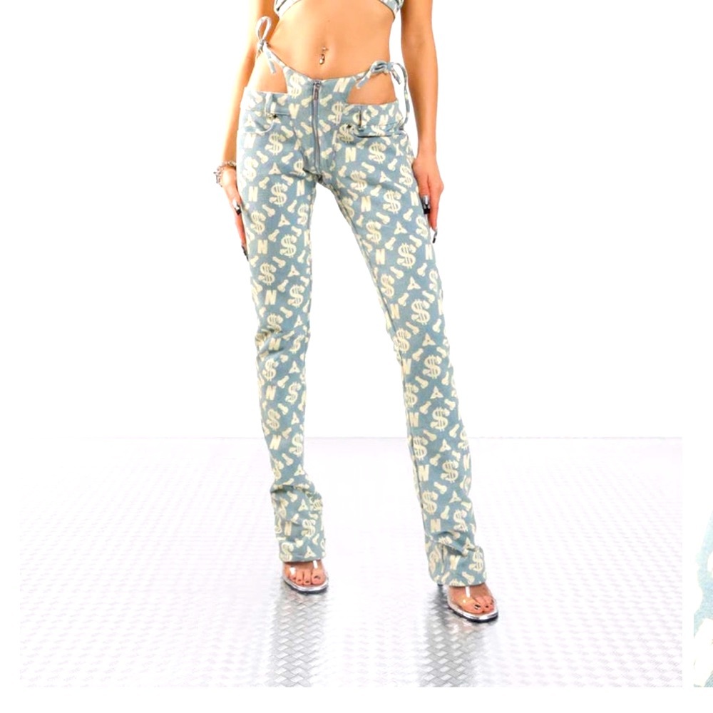 NAMILIA - Monogram denim thong pants •size Medium